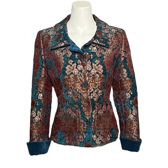 Paule Vasseur Jacket Blazer Women’s Size 38/ US 6 Brocade Floral Blue - Picture 1 of 7